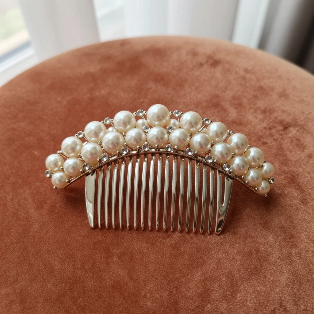 Hapibuy silver pearl-style and crystal bridal hair comb, illustration of this kind of item
