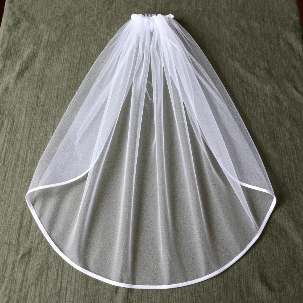 Latious white single-tier fingertip bridal veil with comb, illustration of this kind of item