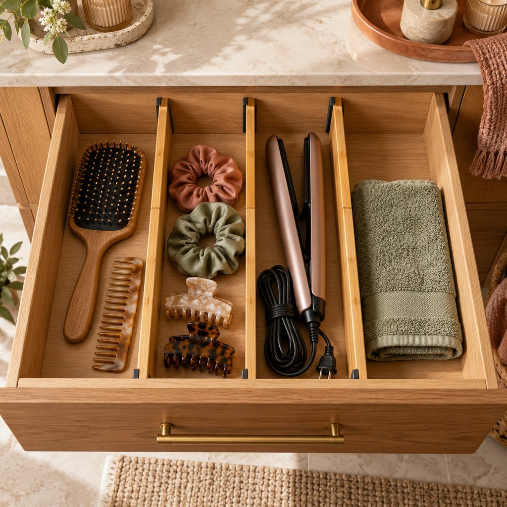 VaeFae adjustable bamboo drawer dividers, 3 pack (16.6–21.8 in), illustration of this kind of item