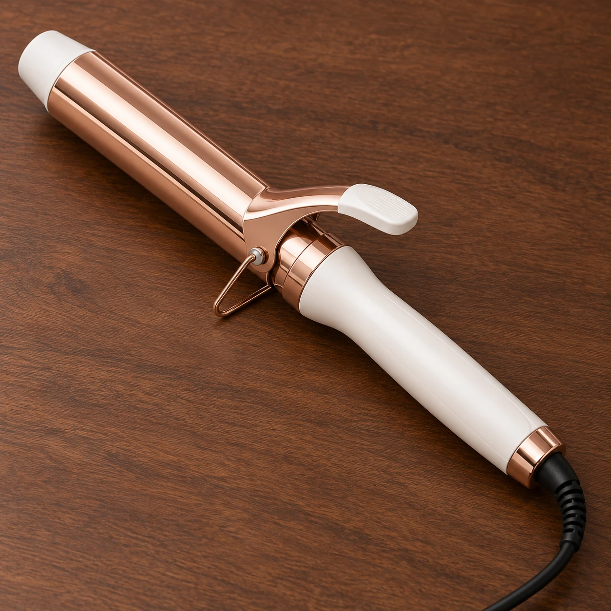 Conair Double Ceramic 1½-inch clamp curling iron, White/Rose Gold, illustration of this kind of item
