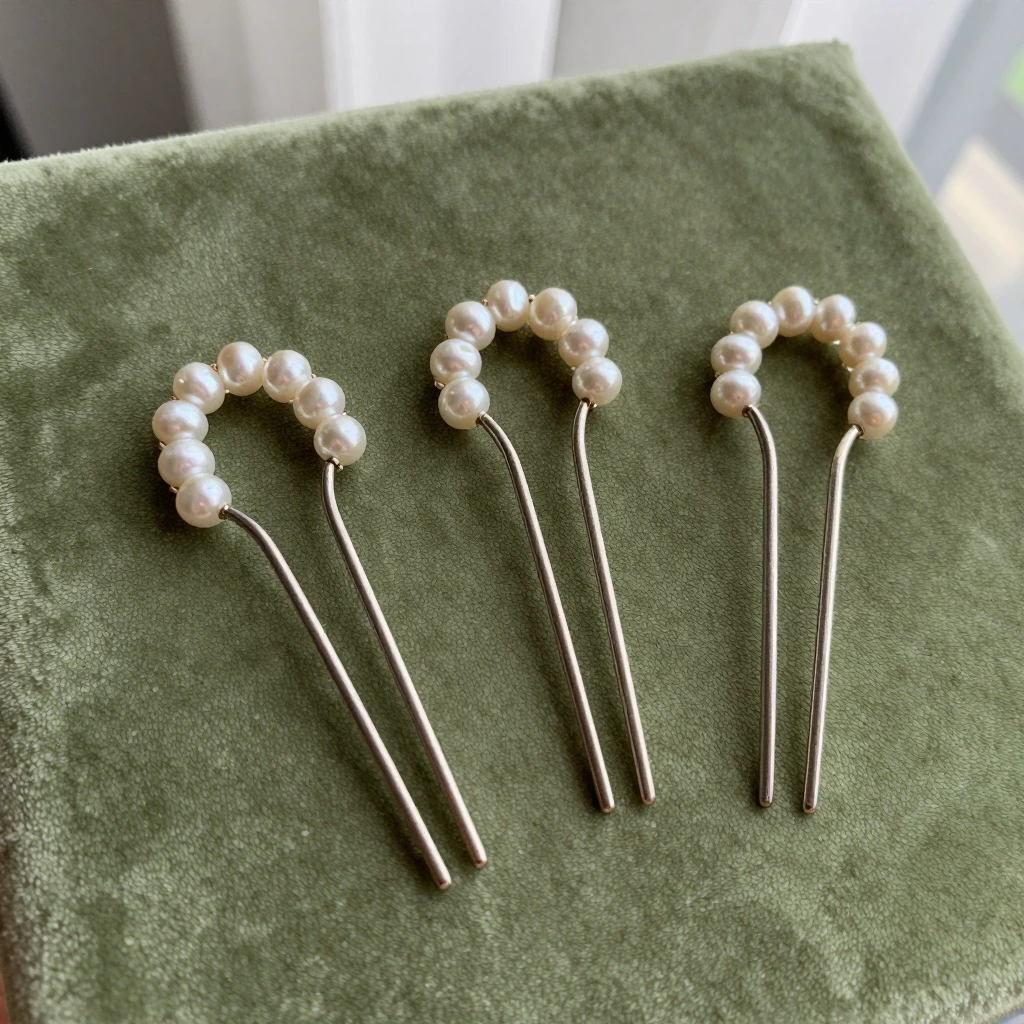 WILLBOND silver pearl-effect and crystal U-pins, 18 pieces, illustration of this kind of item