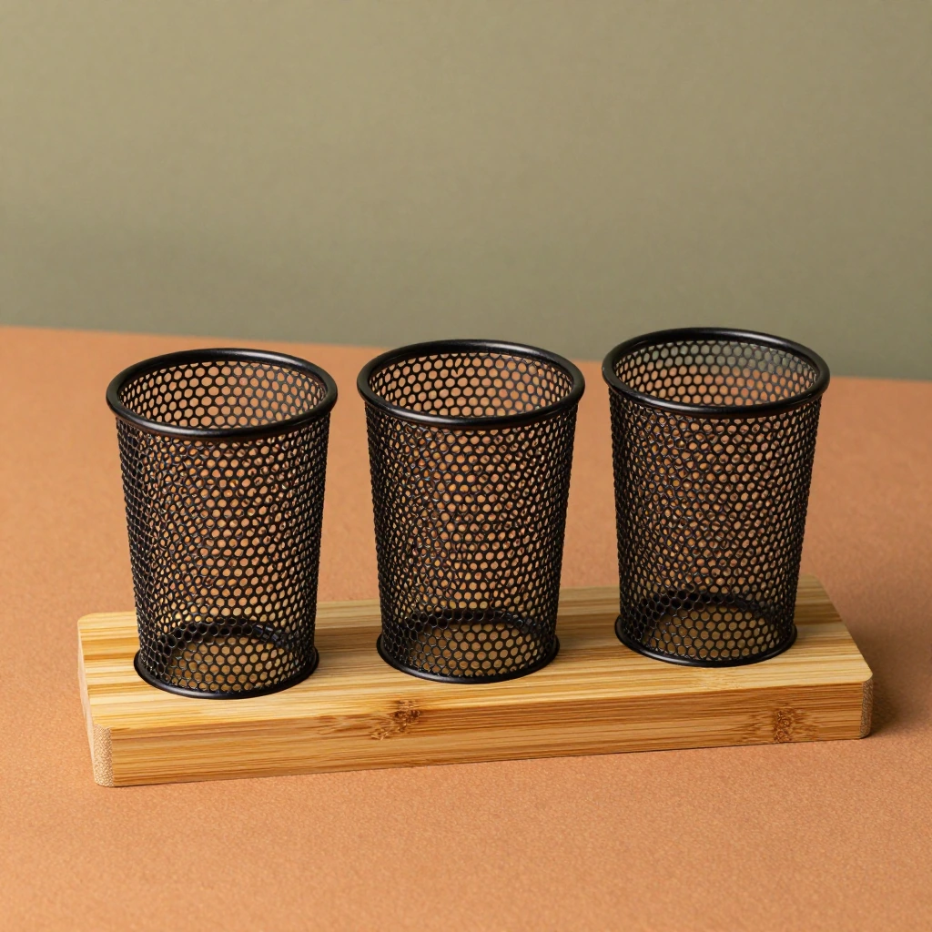 HB Design Co. metal-and-bamboo hair-tool caddy, illustration of this kind of item