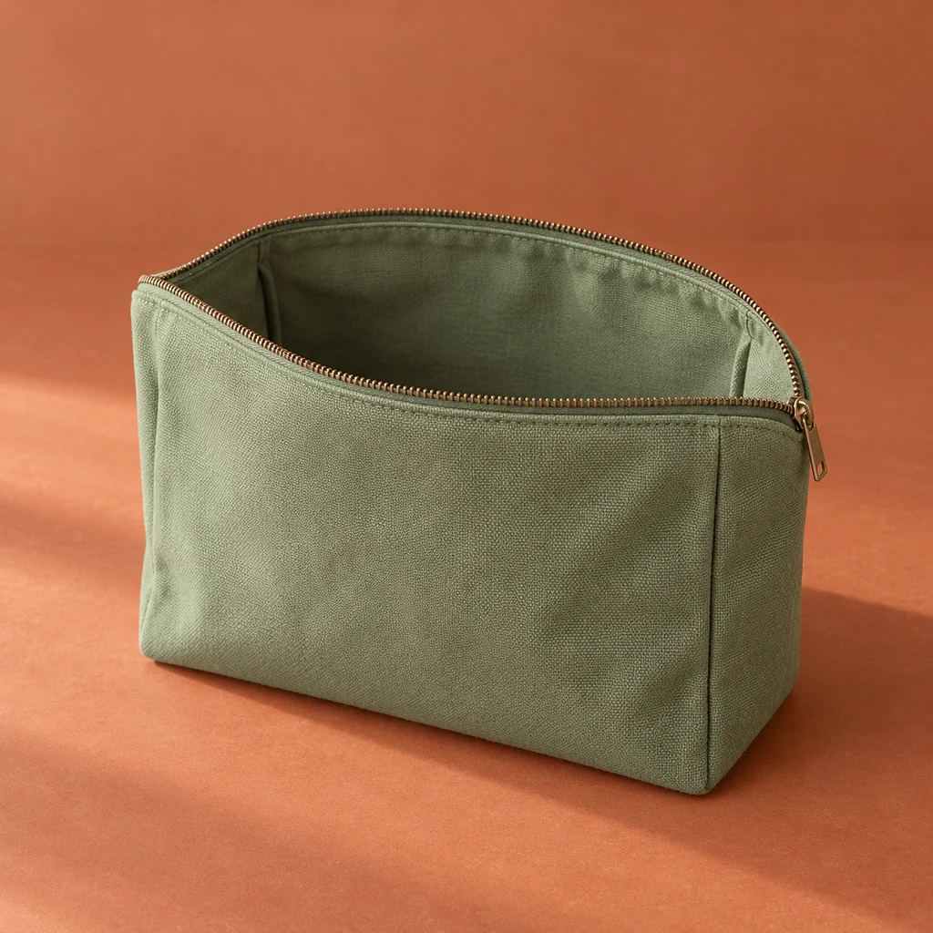 HAPPYHEIDI large fabric makeup pouch, Bronze Olive Green, illustration of this kind of item