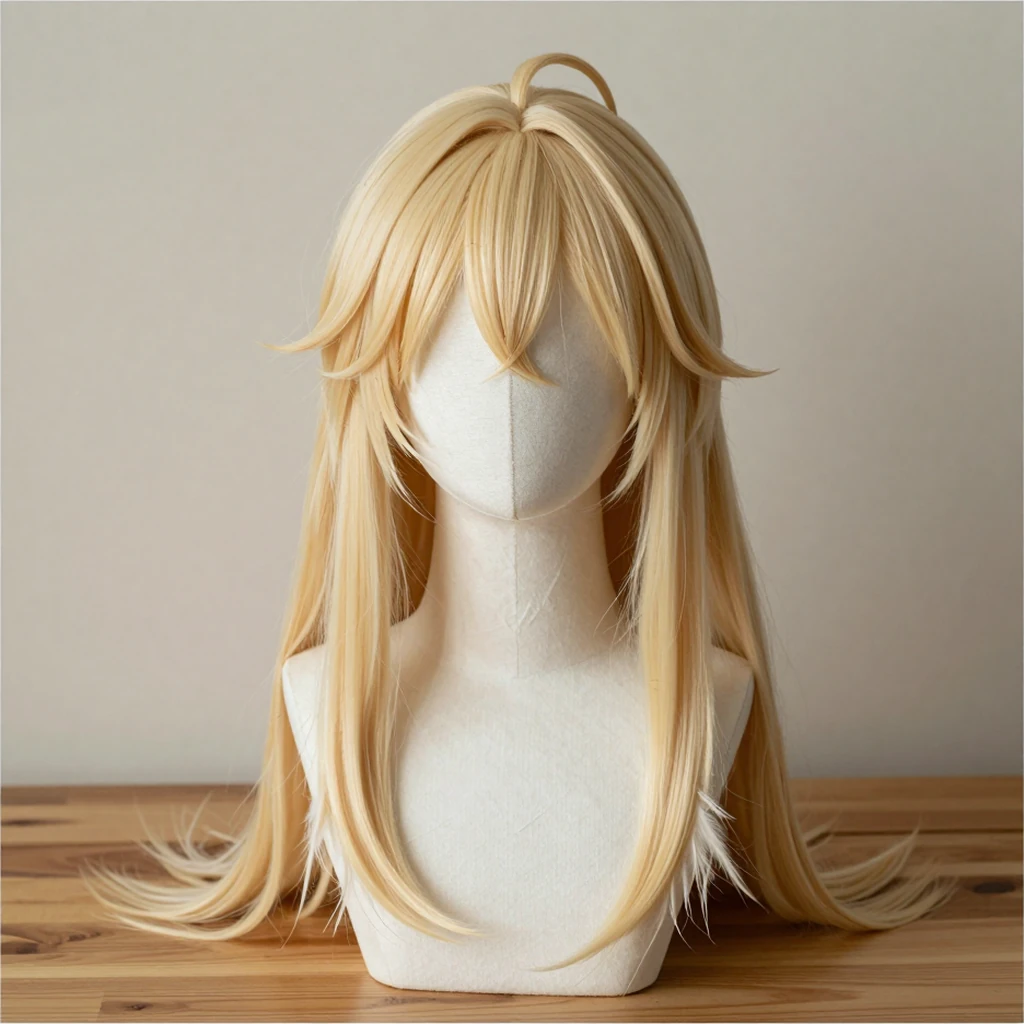 FAVE 26-inch long straight blonde wig, middle part, illustration of this kind of item