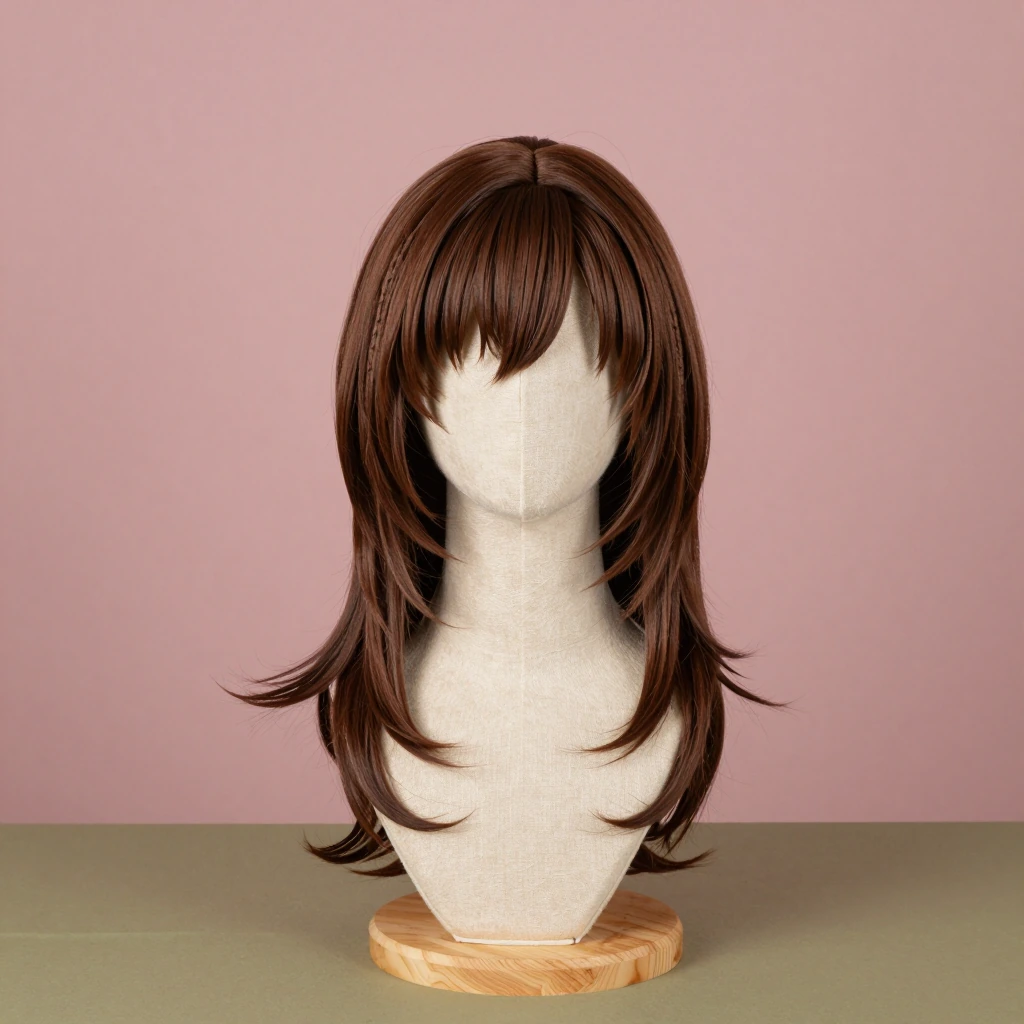 MapofBeauty 16-inch layered synthetic wig with side bangs, Brown, illustration of this kind of item