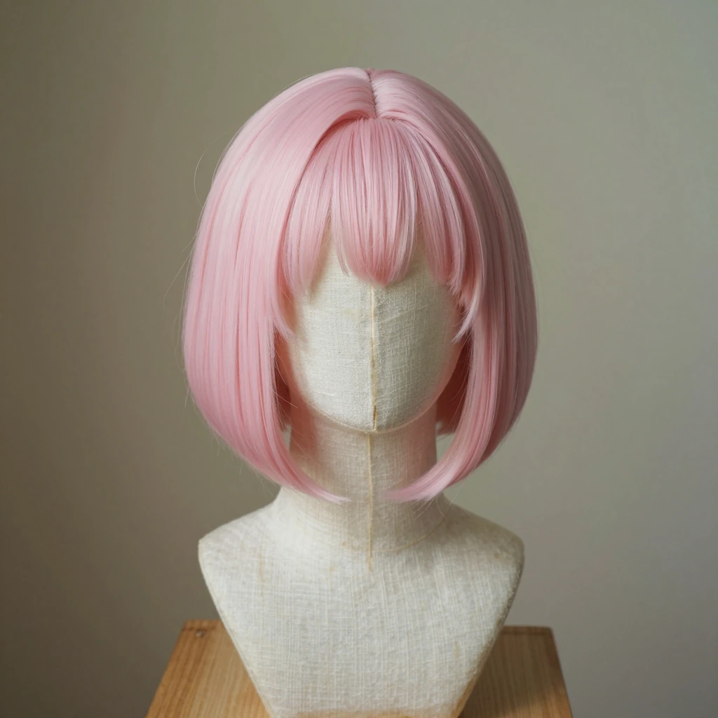 MapofBeauty 12-inch synthetic bob wig, Pink Pale, illustration of this kind of item