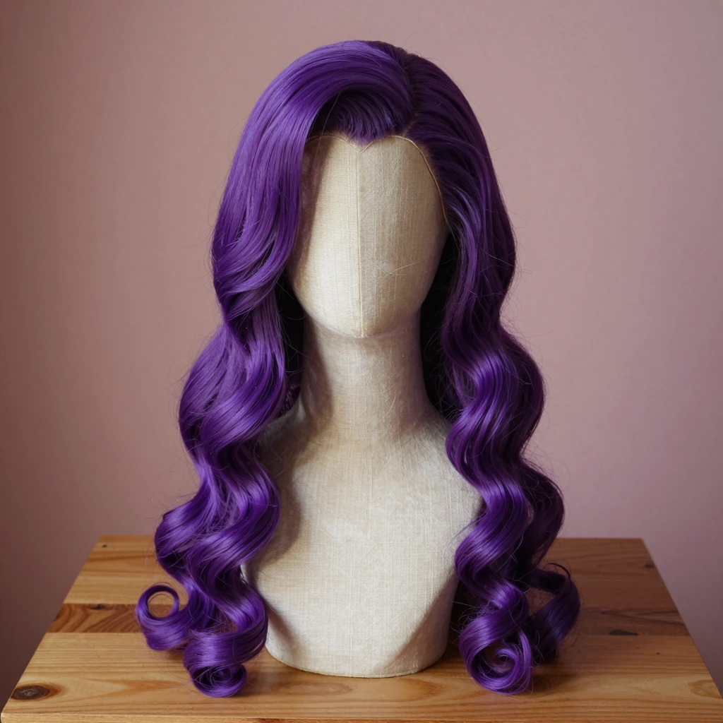 MapofBeauty 24-inch side-bangs wavy synthetic wig, Light Purple, illustration of this kind of item